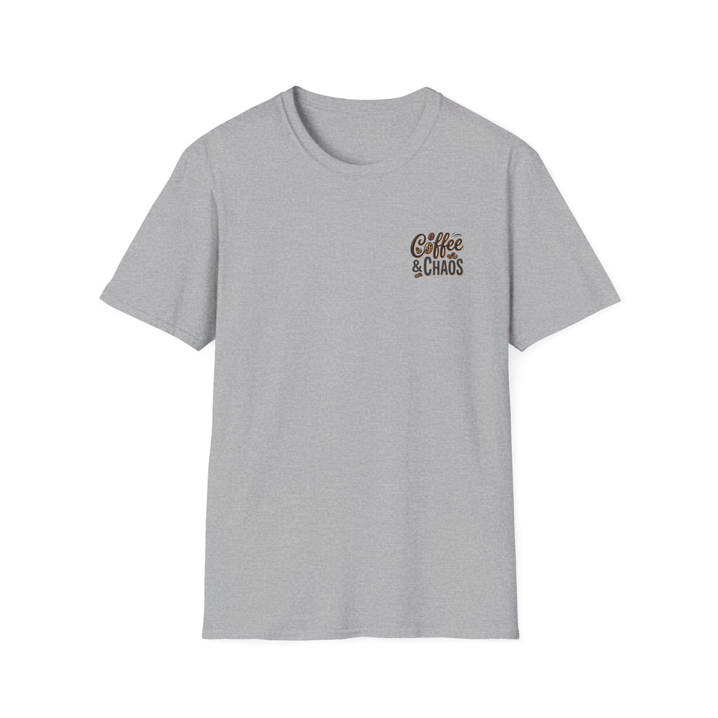 Coffee & Chaos T-Shirt — Retro Script Graphic Tee for Coffee Lovers
