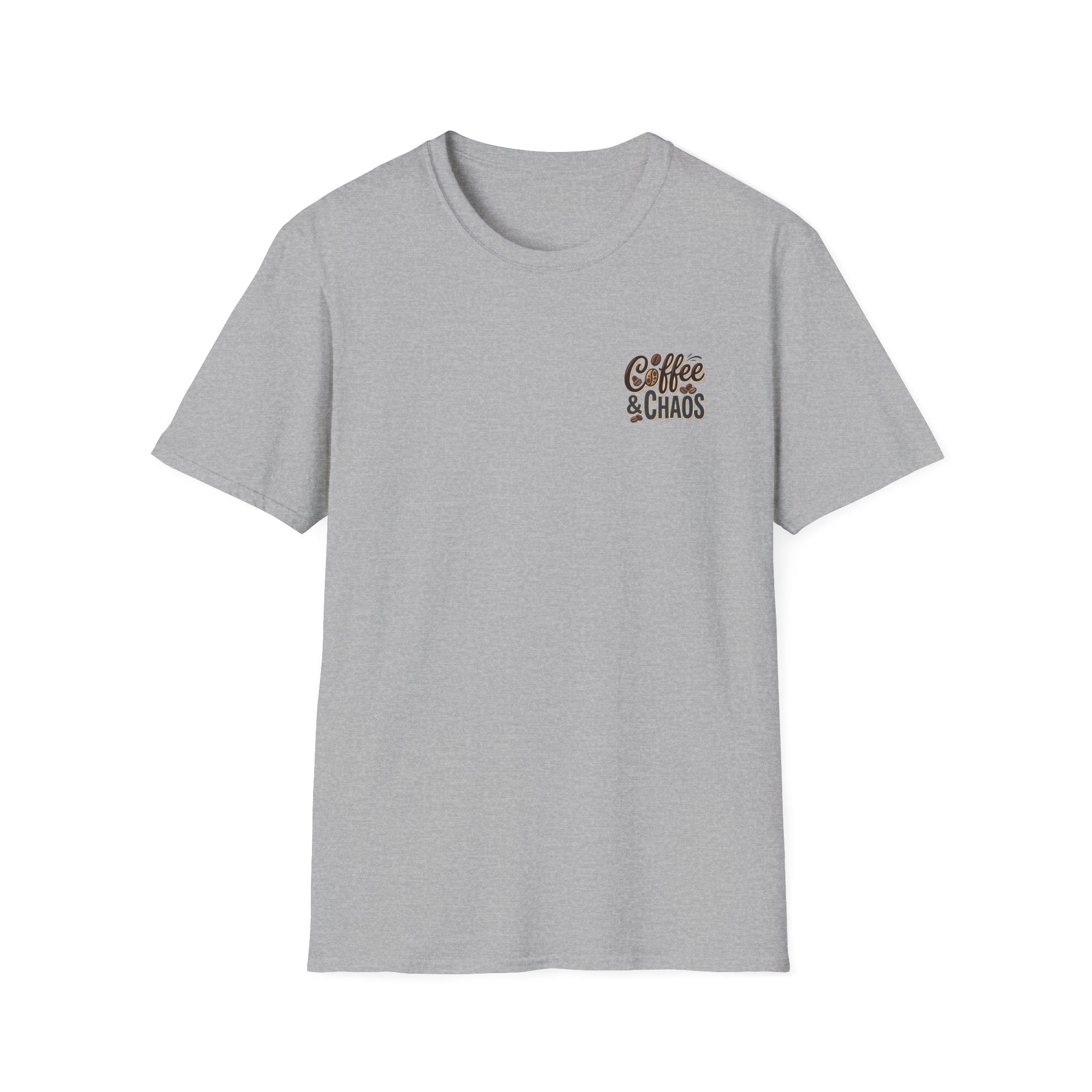 Coffee & Chaos T-Shirt — Retro Script Graphic Tee for Coffee Lovers