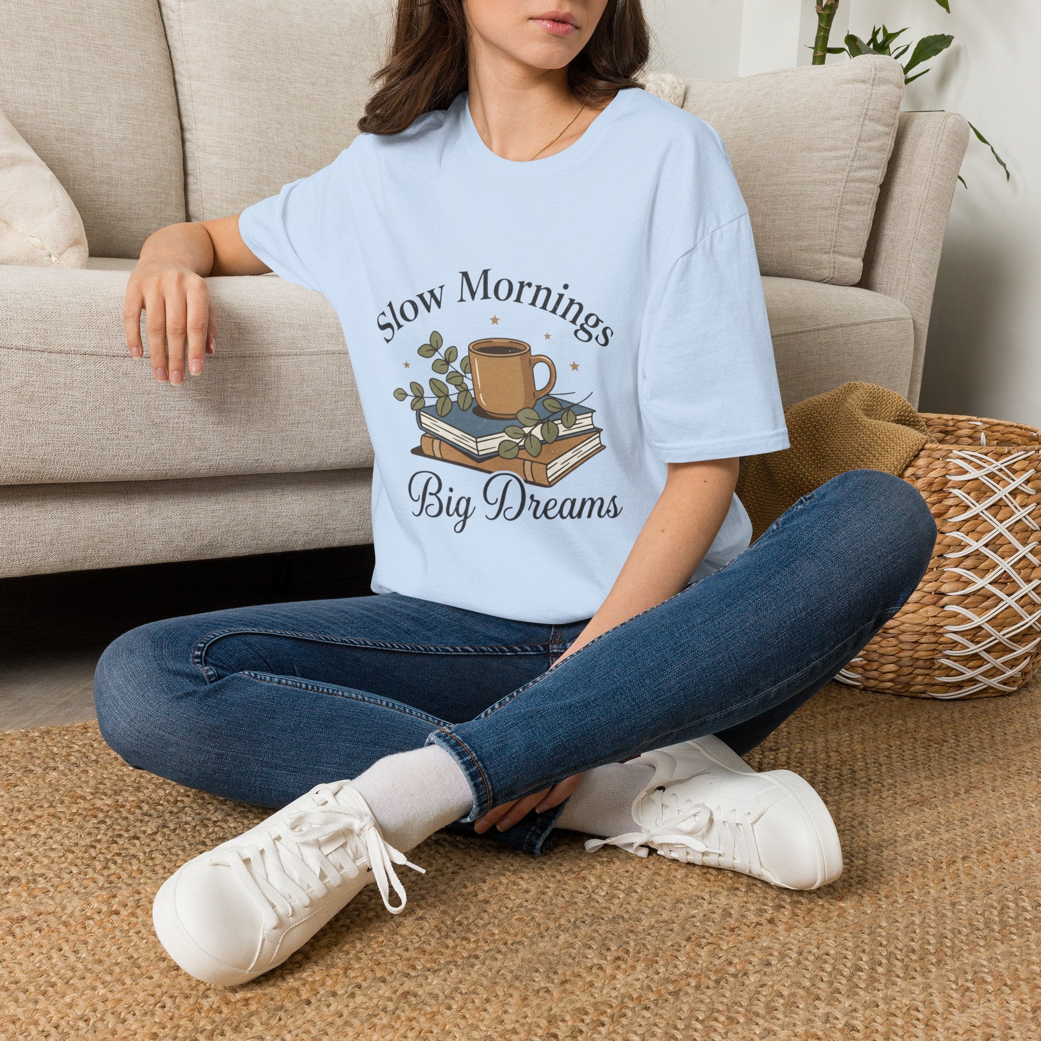 Slow Mornings T-Shirt — "Slow Mornings, Big Dreams" Cozy Coffee Graphic Tee