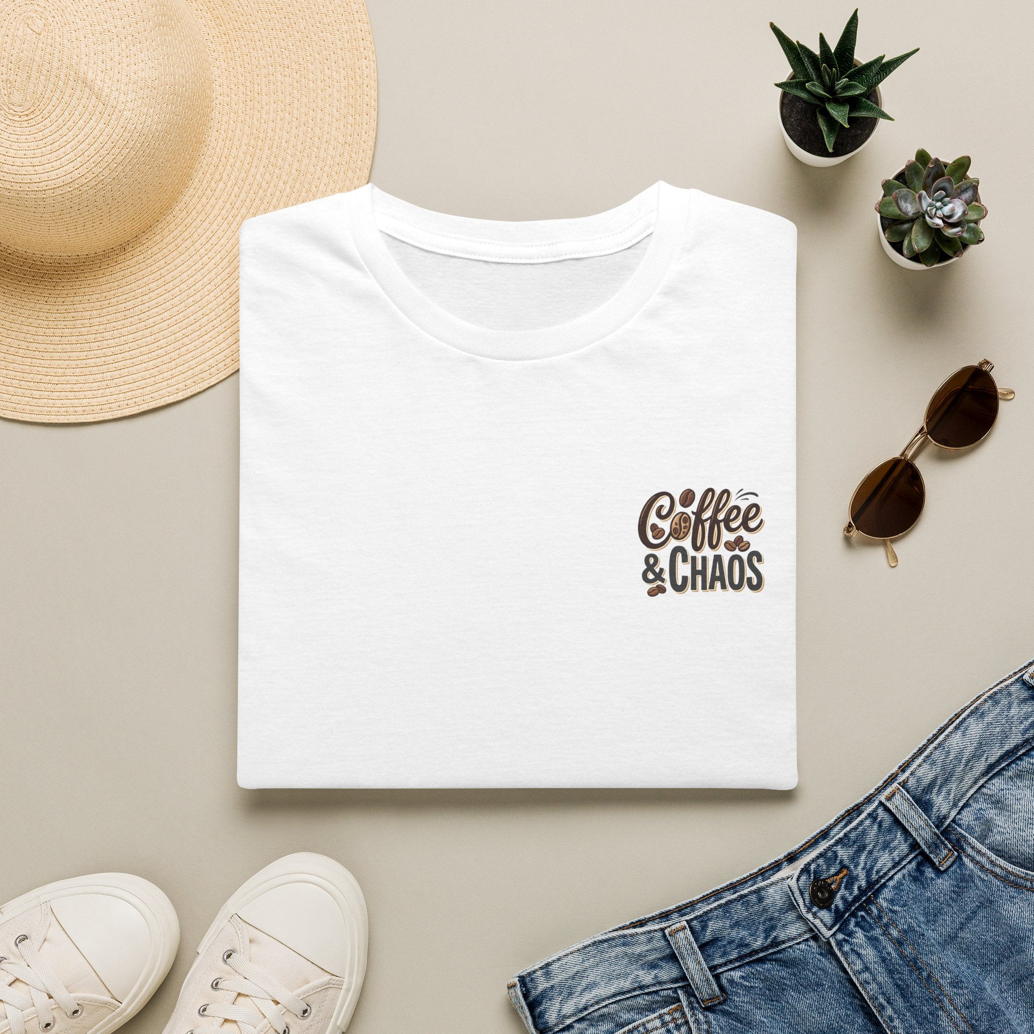 Coffee & Chaos T-Shirt — Retro Script Graphic Tee for Coffee Lovers