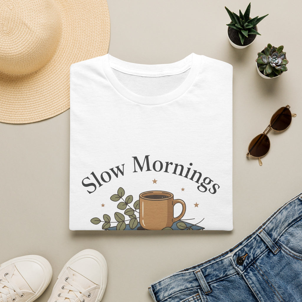 Slow Mornings T-Shirt — "Slow Mornings, Big Dreams" Cozy Coffee Graphic Tee