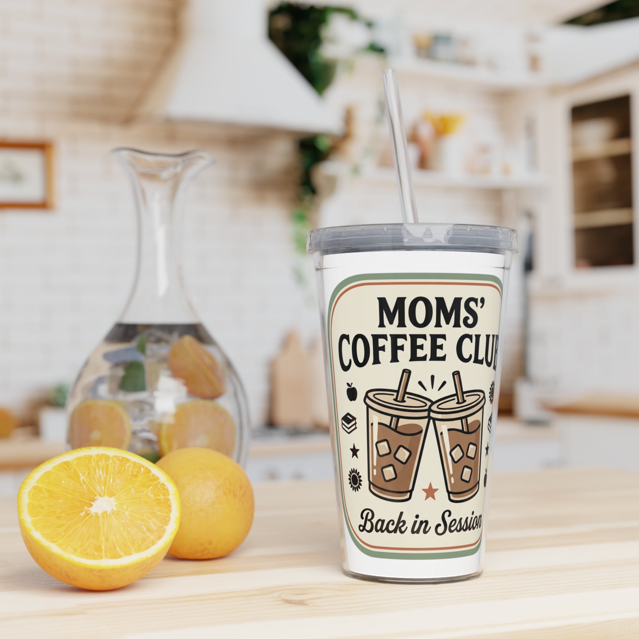 Moms' Coffee Club Tumbler with Straw — 'Back in Session' Iced Coffee Travel Cup