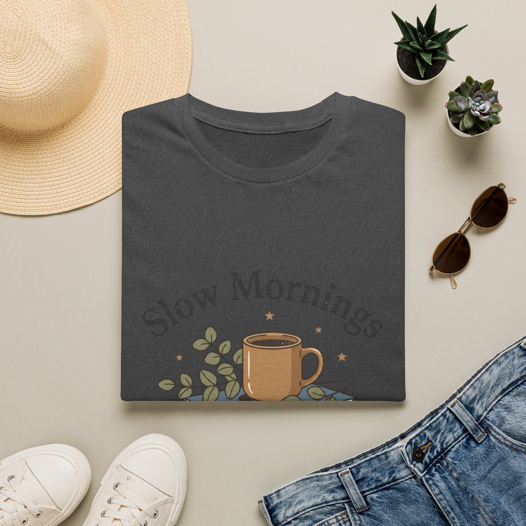 Slow Mornings T-Shirt — "Slow Mornings, Big Dreams" Cozy Coffee Graphic Tee