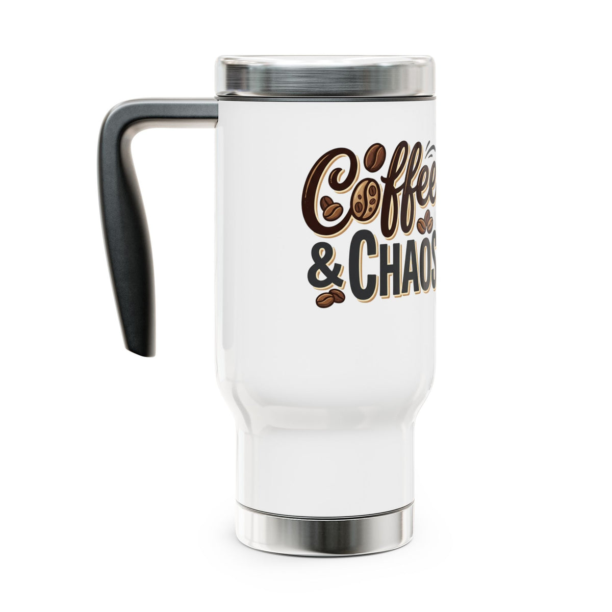 Coffee & Chaos Stainless Steel Travel Mug — 14oz Insulated with Handle
