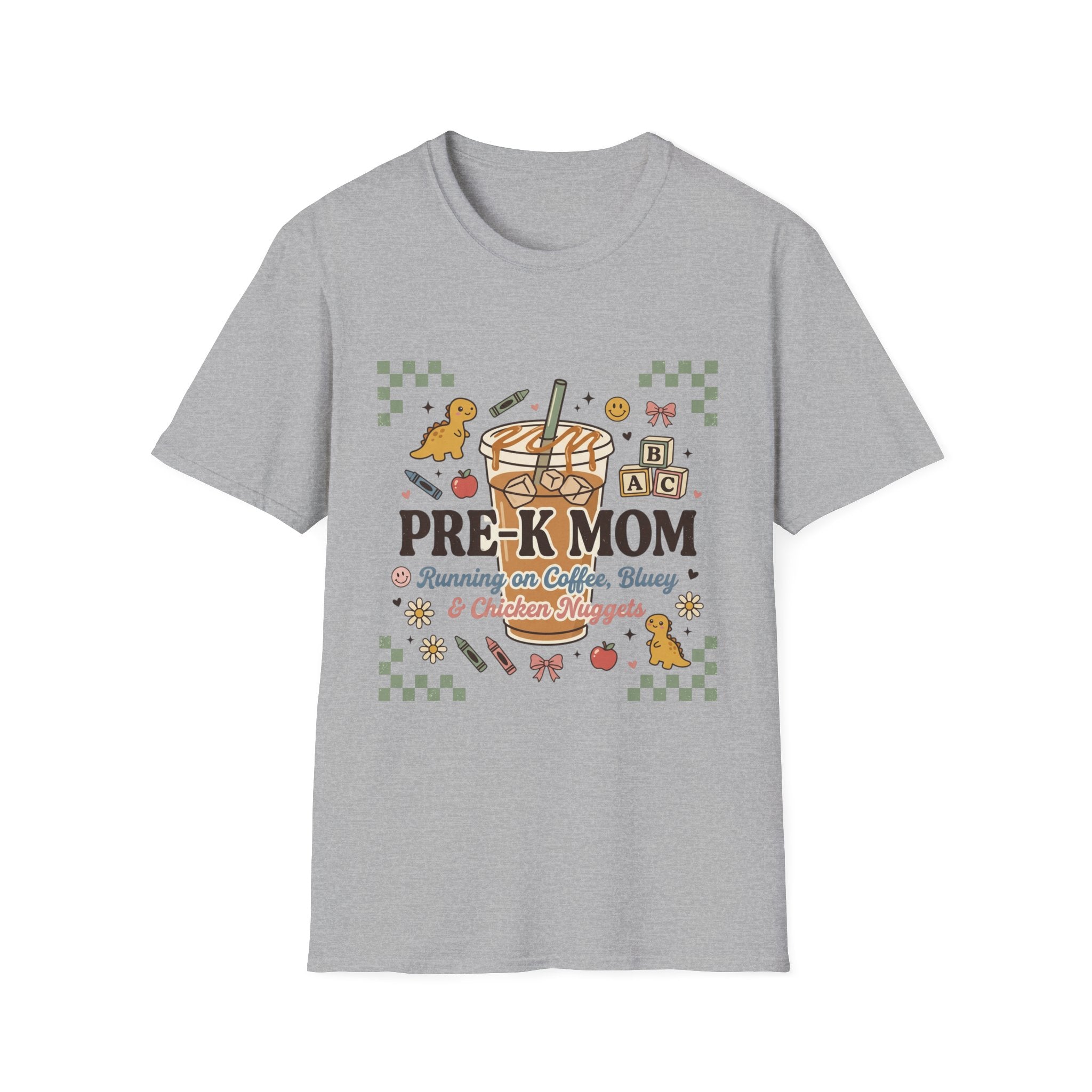 Pre-K Mom T-Shirt – I Survive on Coffee, Snacks & Classroom Chaos Mom Tee