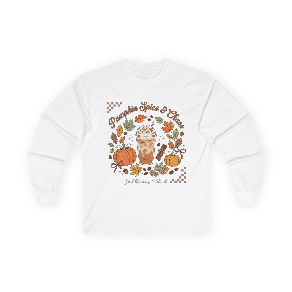 Pumpkin Spice & Cheers Long Sleeve Tee — Fall Pumpkin Coffee Shirt