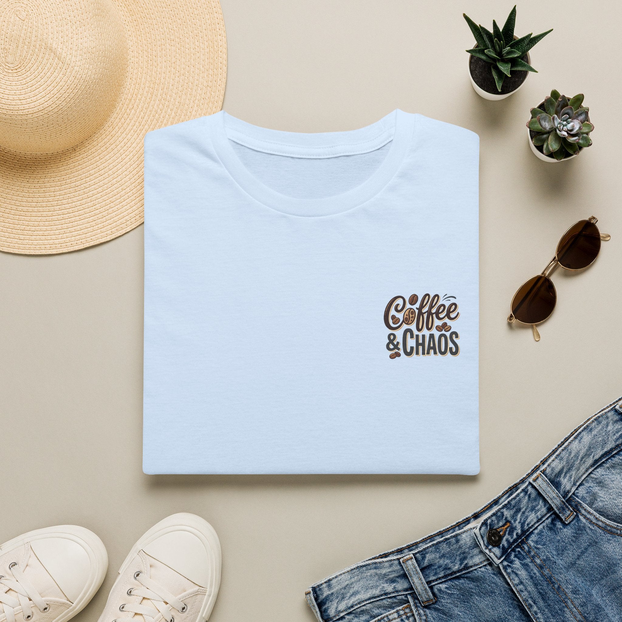 Coffee & Chaos T-Shirt — Retro Script Graphic Tee for Coffee Lovers