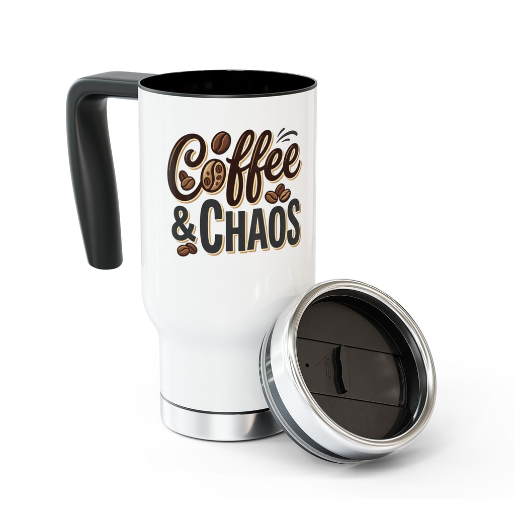 Coffee & Chaos Stainless Steel Travel Mug — 14oz Insulated with Handle