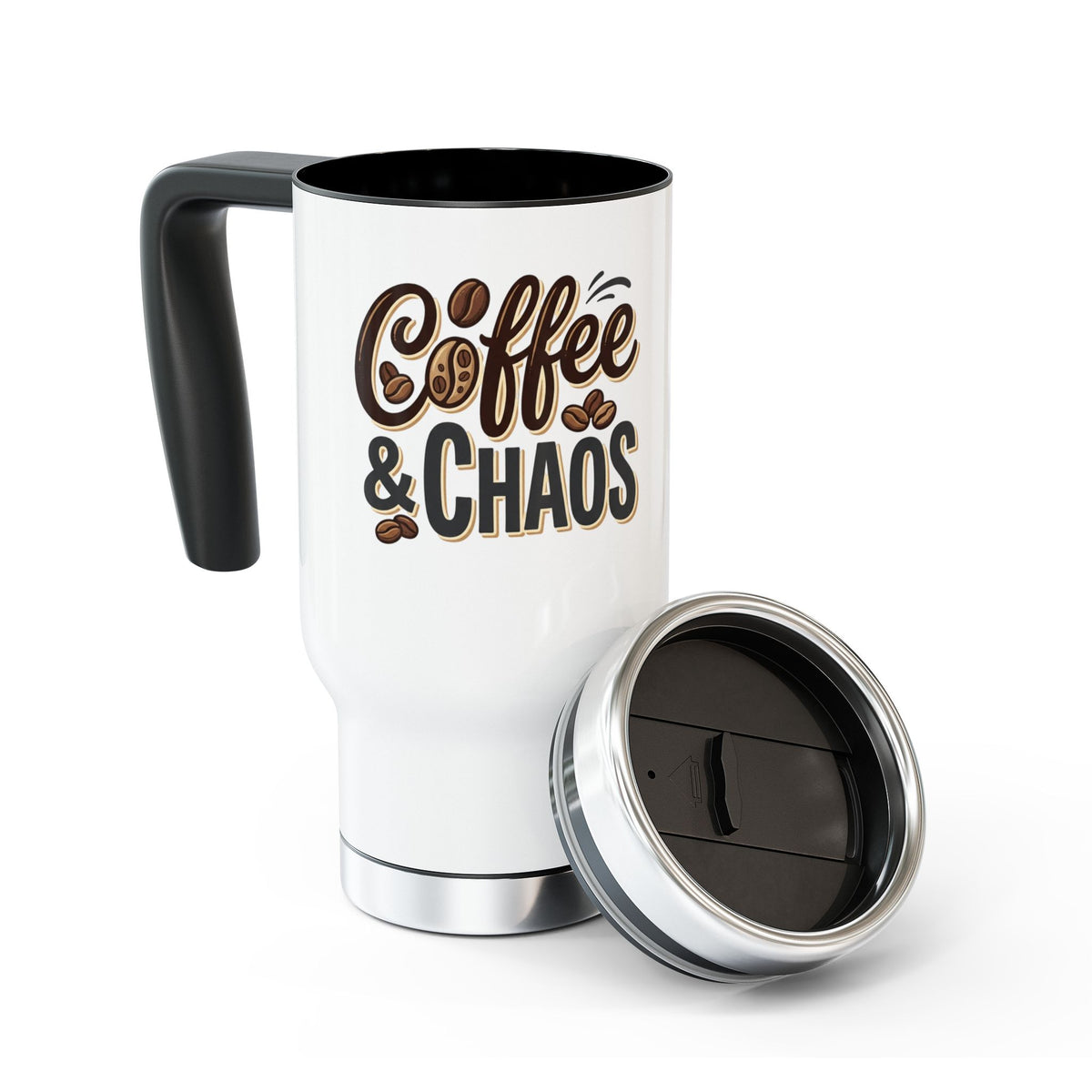 Coffee & Chaos Stainless Steel Travel Mug — 14oz Insulated with Handle