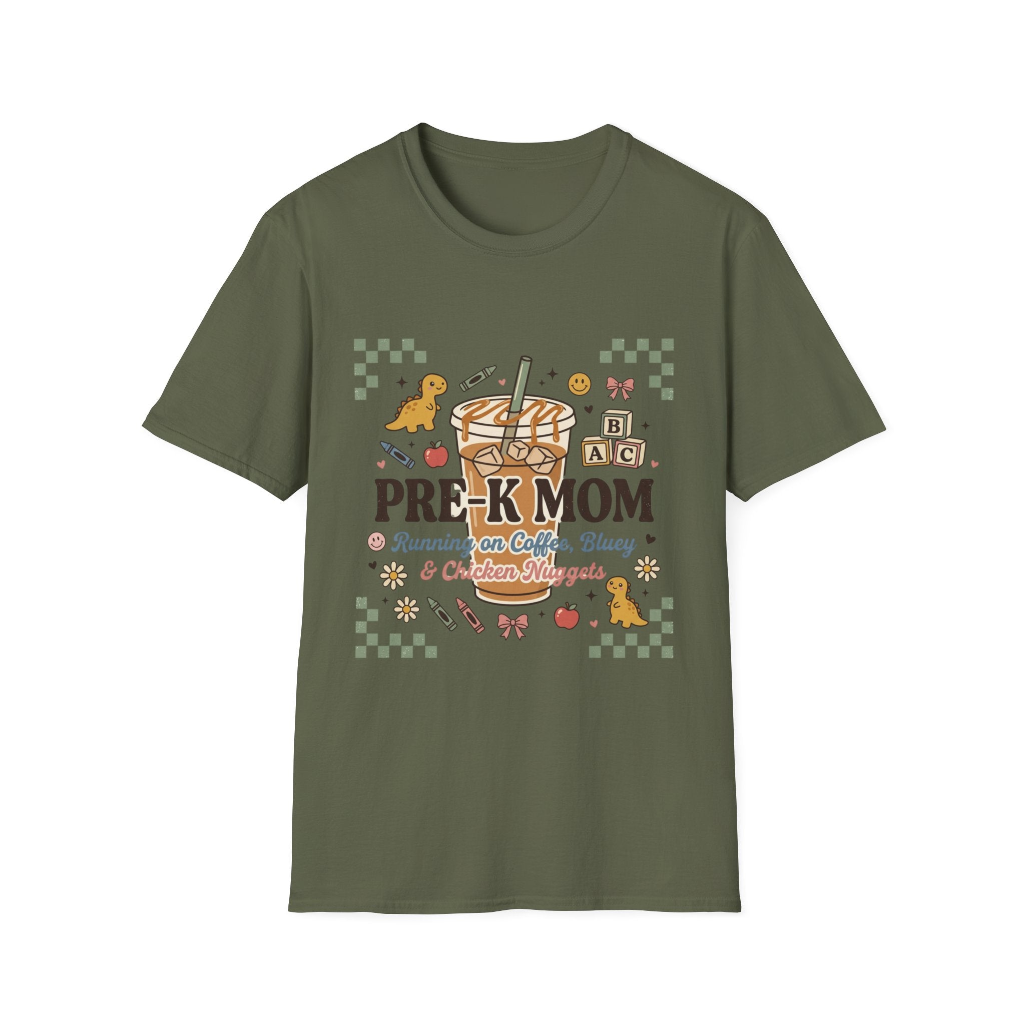 Pre-K Mom T-Shirt – I Survive on Coffee, Snacks & Classroom Chaos Mom Tee