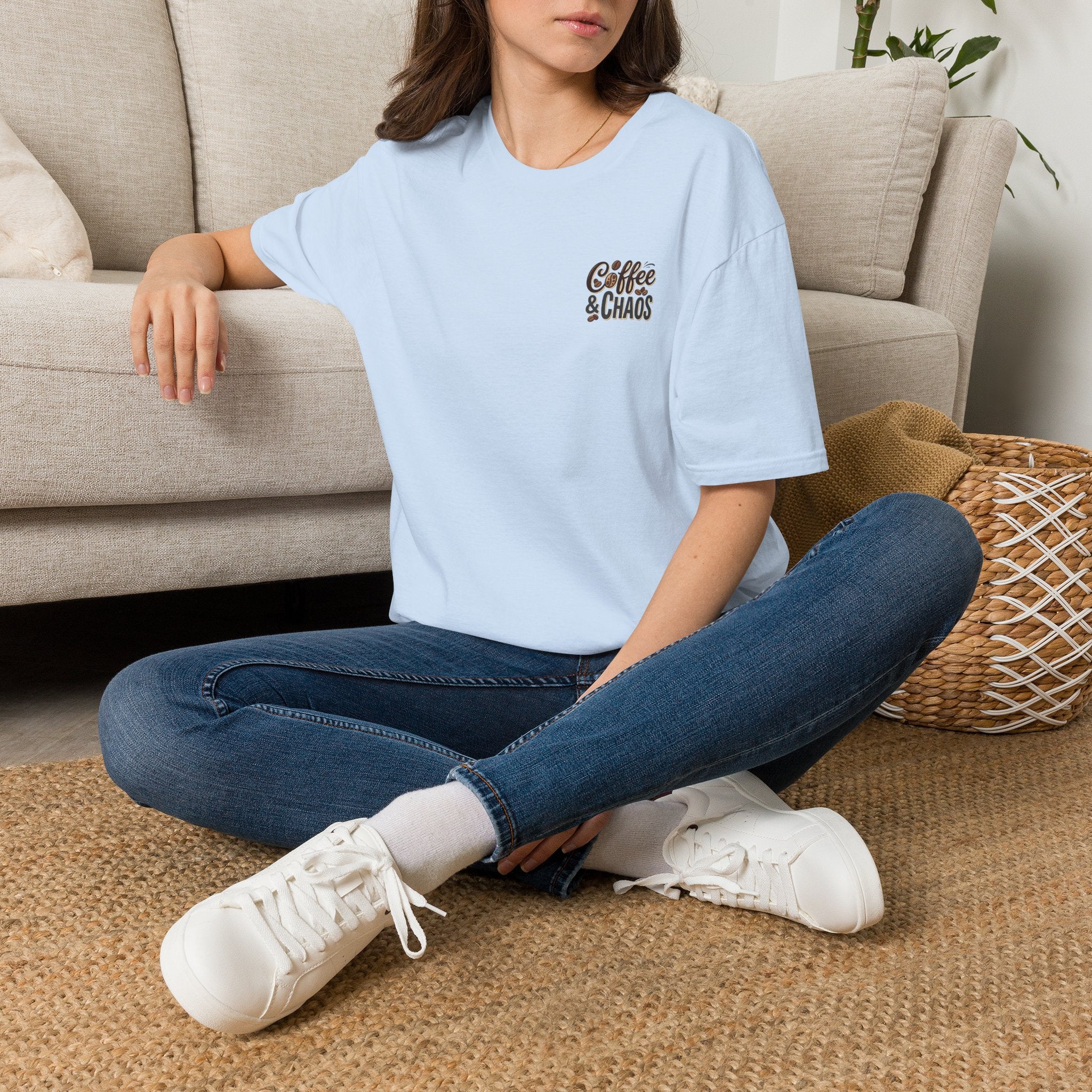 Coffee & Chaos T-Shirt — Retro Script Graphic Tee for Coffee Lovers