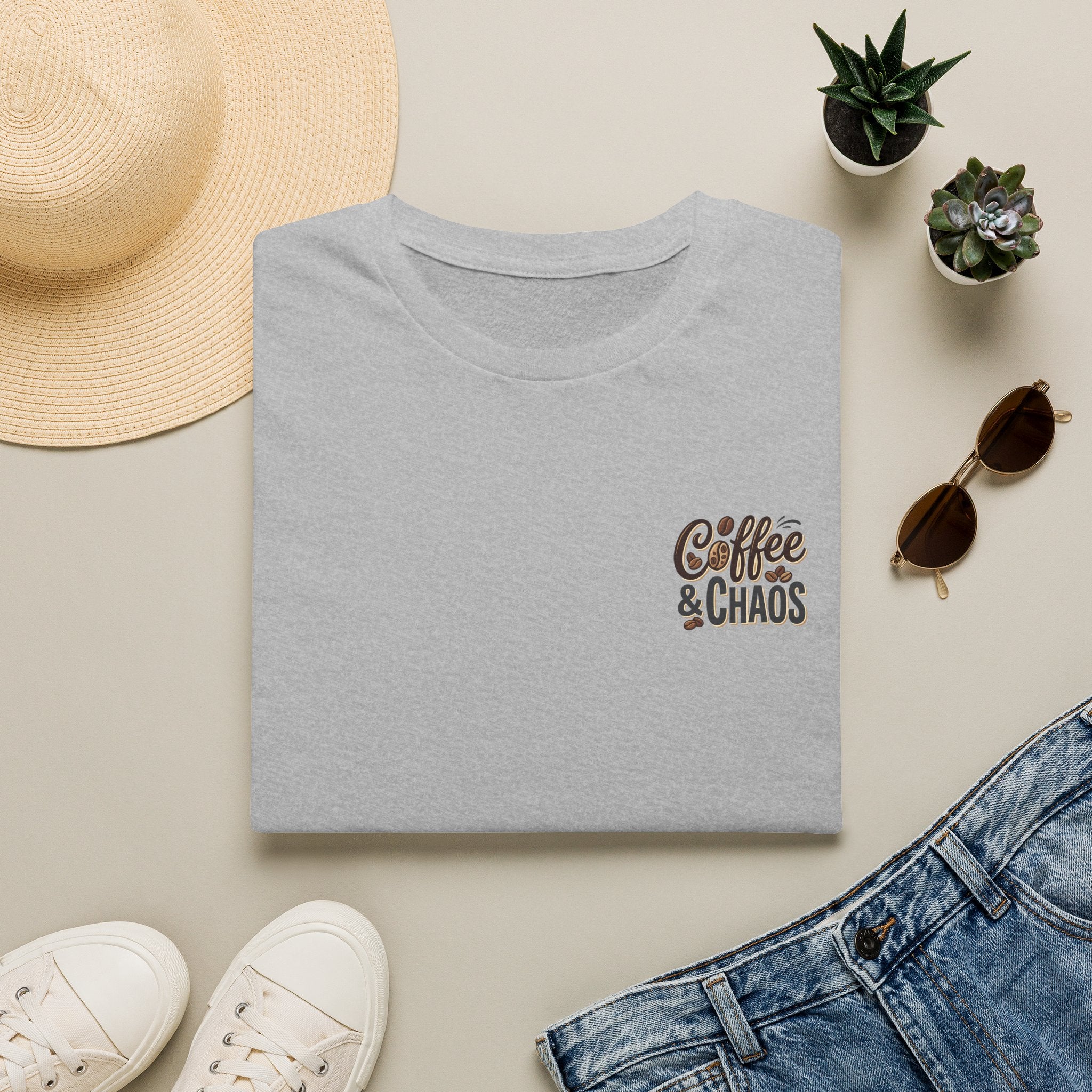 Coffee & Chaos T-Shirt — Retro Script Graphic Tee for Coffee Lovers