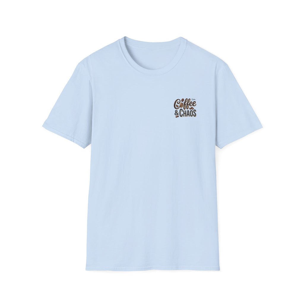 Coffee & Chaos T-Shirt — Retro Script Graphic Tee for Coffee Lovers