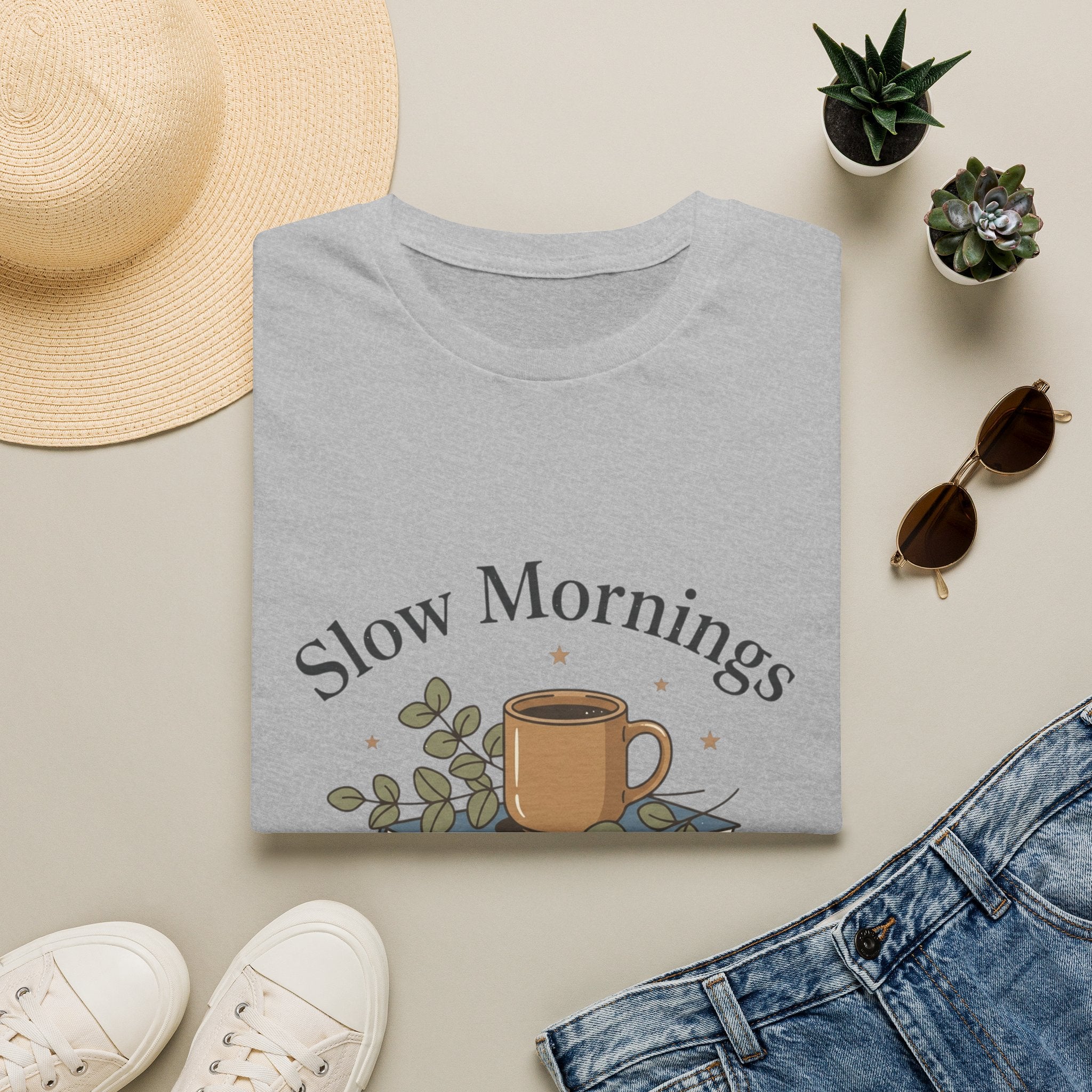 Slow Mornings T-Shirt — "Slow Mornings, Big Dreams" Cozy Coffee Graphic Tee