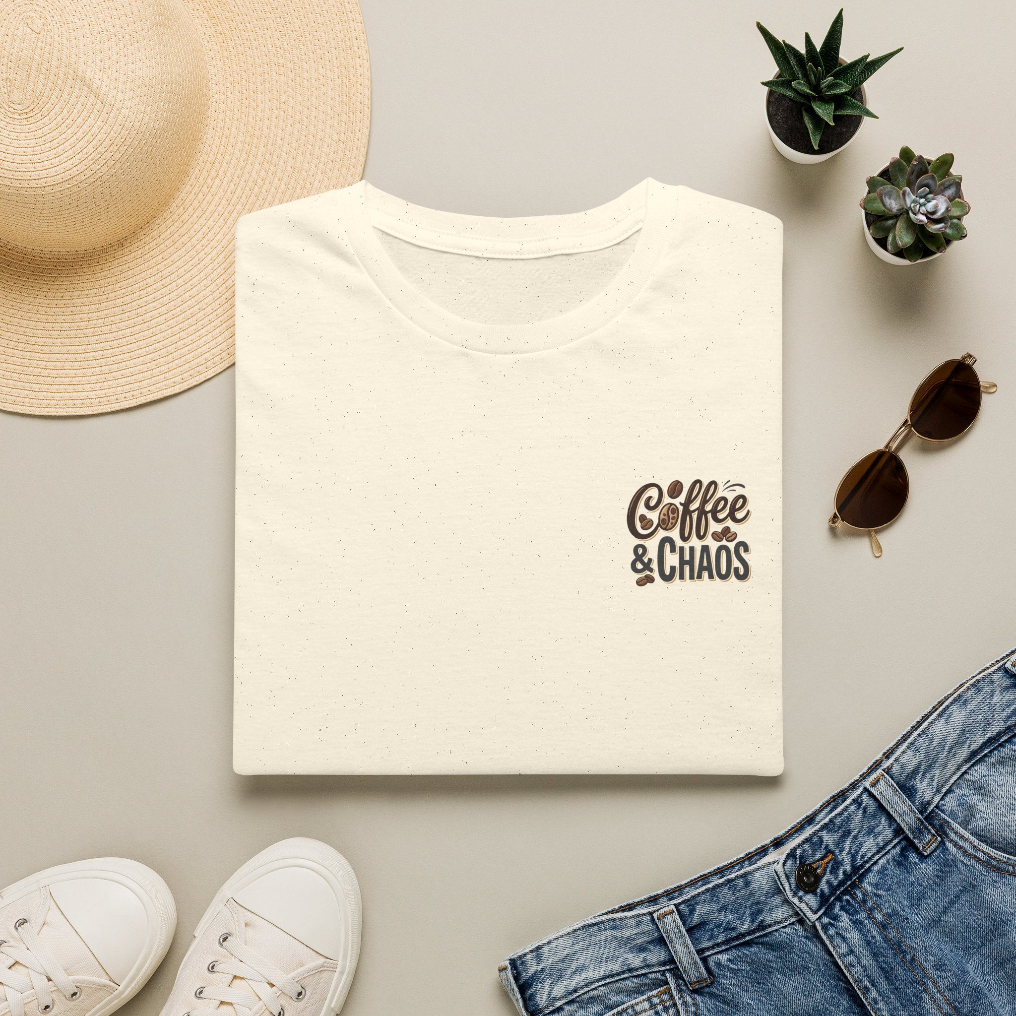 Coffee & Chaos T-Shirt — Retro Script Graphic Tee for Coffee Lovers