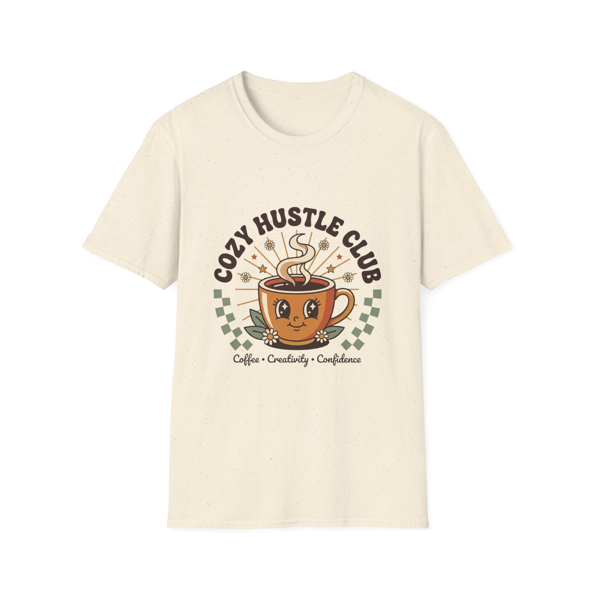 Cozy Hustle Club T-Shirt — Cute Coffee Cup Design for Remote Workers & Creatives