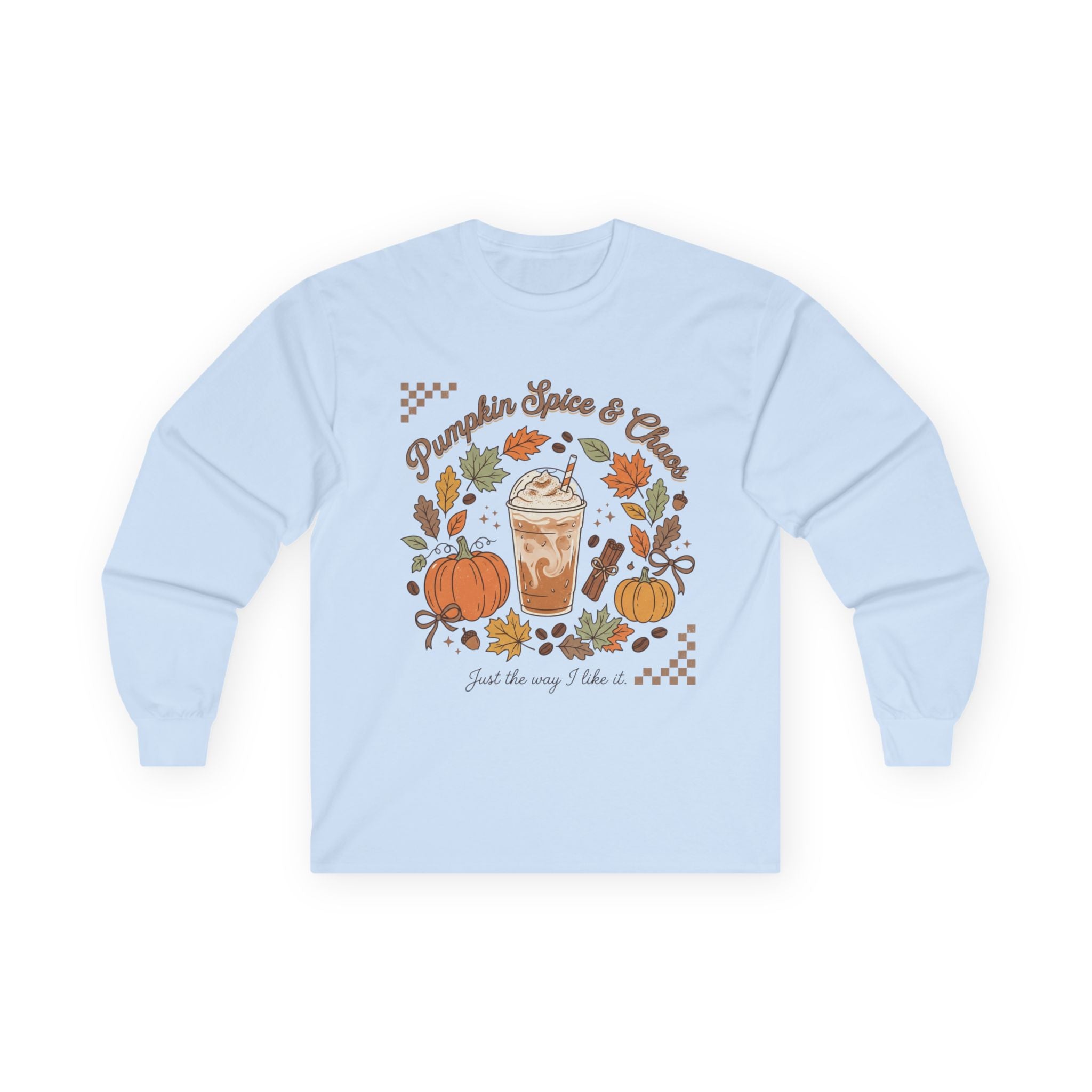 Pumpkin Spice & Cheers Long Sleeve Tee — Fall Pumpkin Coffee Shirt