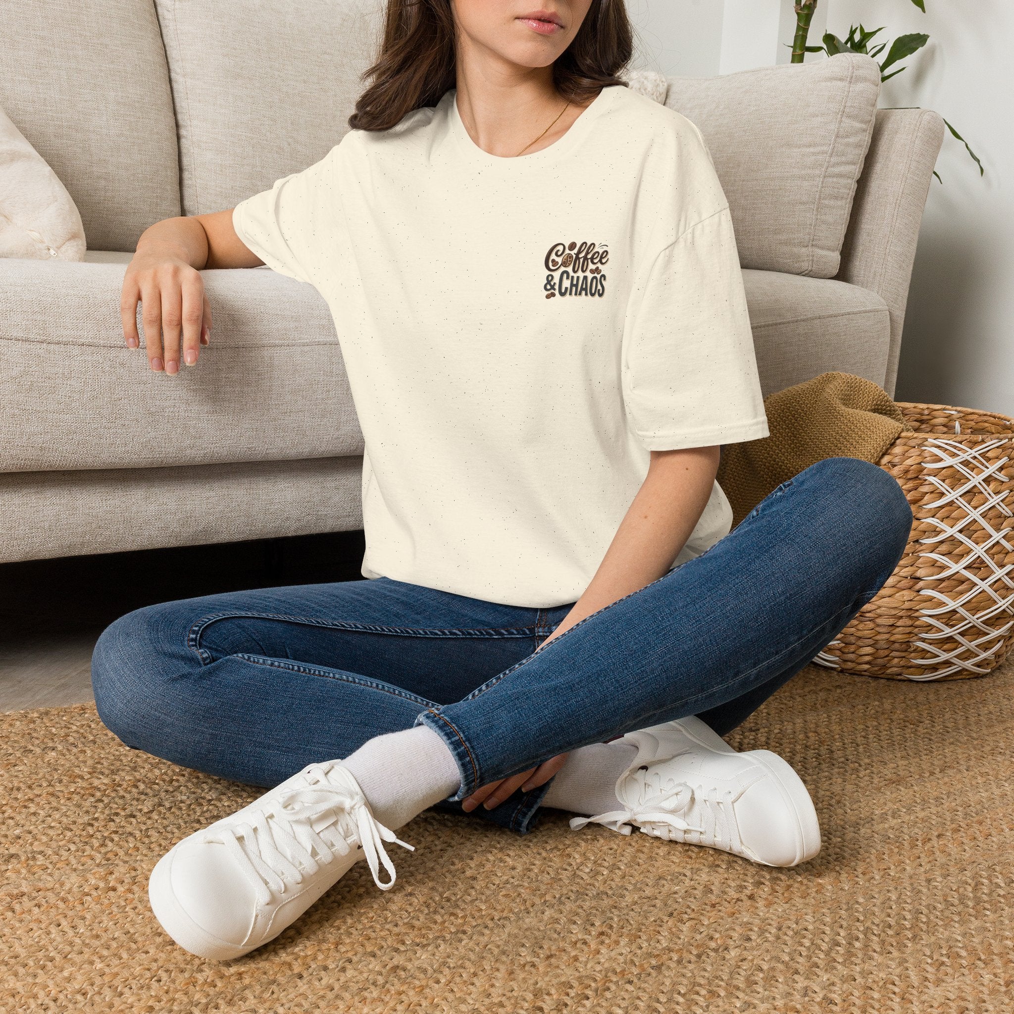 Coffee & Chaos T-Shirt — Retro Script Graphic Tee for Coffee Lovers
