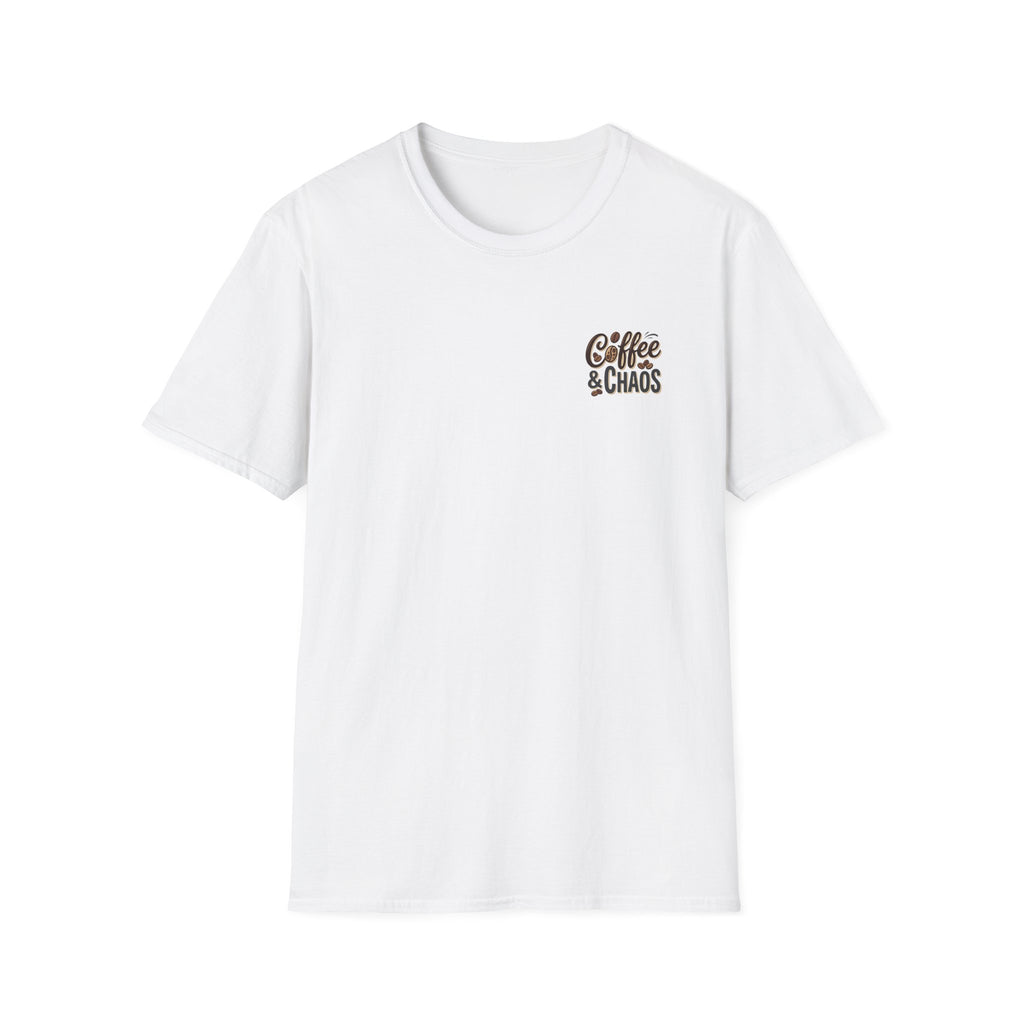 Coffee & Chaos T-Shirt — Retro Script Graphic Tee for Coffee Lovers