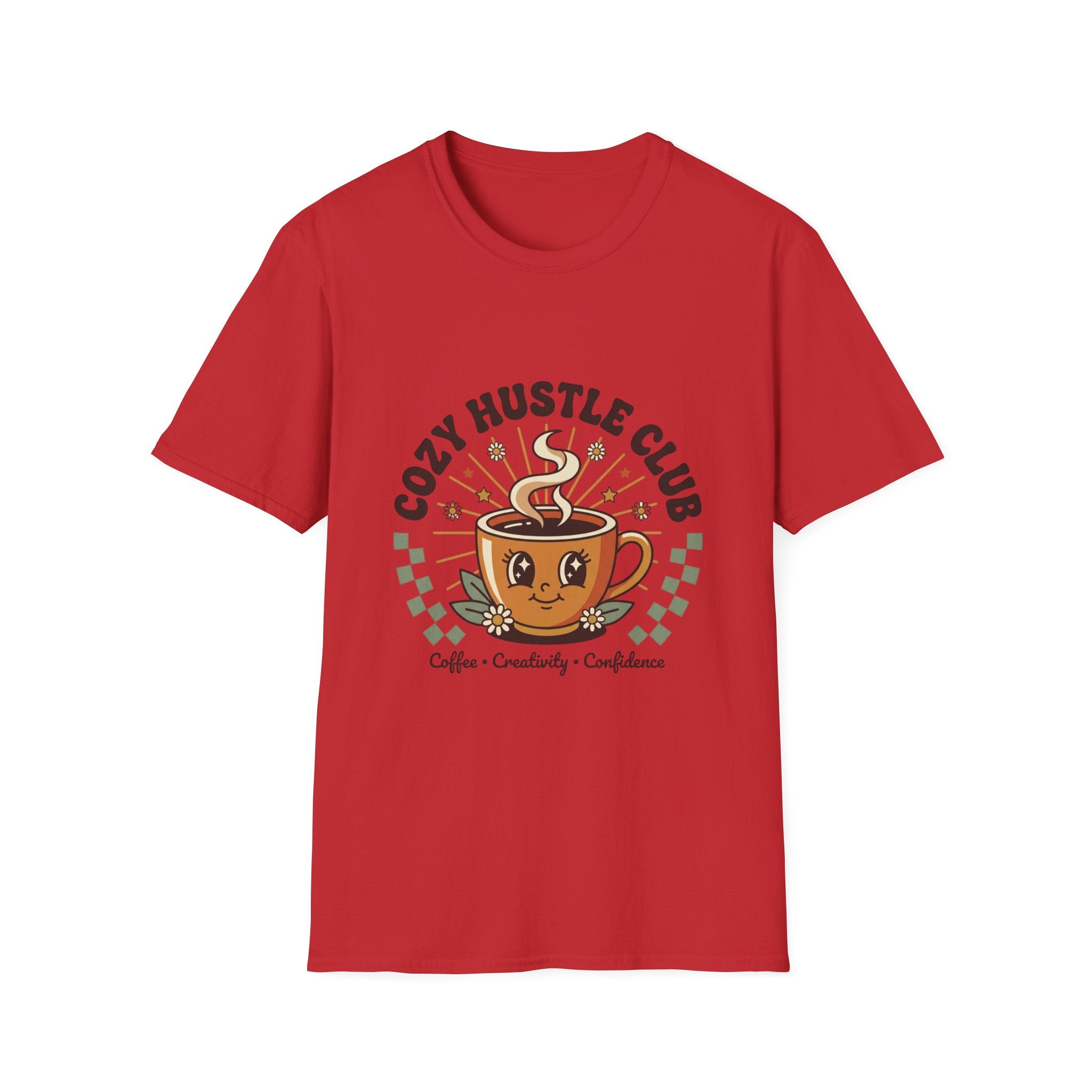 Cozy Hustle Club T-Shirt — Cute Coffee Cup Design for Remote Workers & Creatives