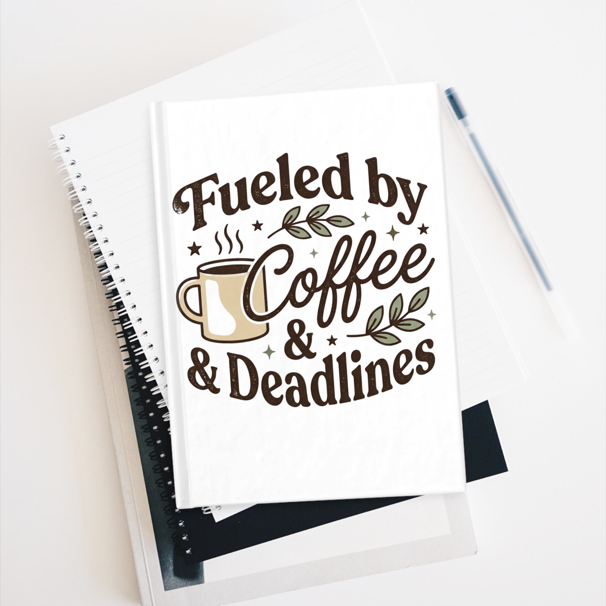 Fueled by Coffee & Deadlines Hardcover Journal — Ruled Notebook for Writers, Students & Busy Professionals