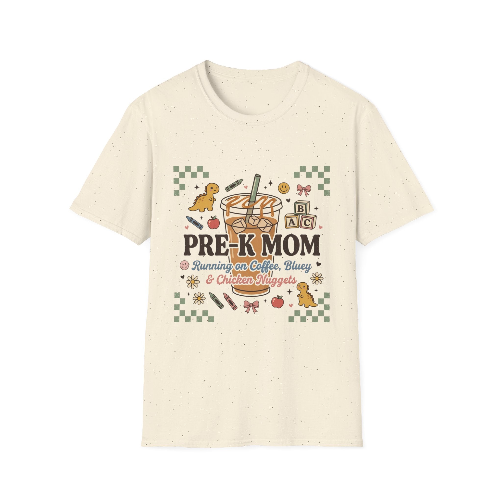 Pre-K Mom T-Shirt – I Survive on Coffee, Snacks & Classroom Chaos Mom Tee
