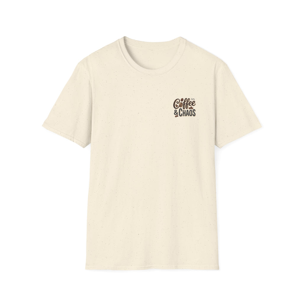 Coffee & Chaos T-Shirt — Retro Script Graphic Tee for Coffee Lovers