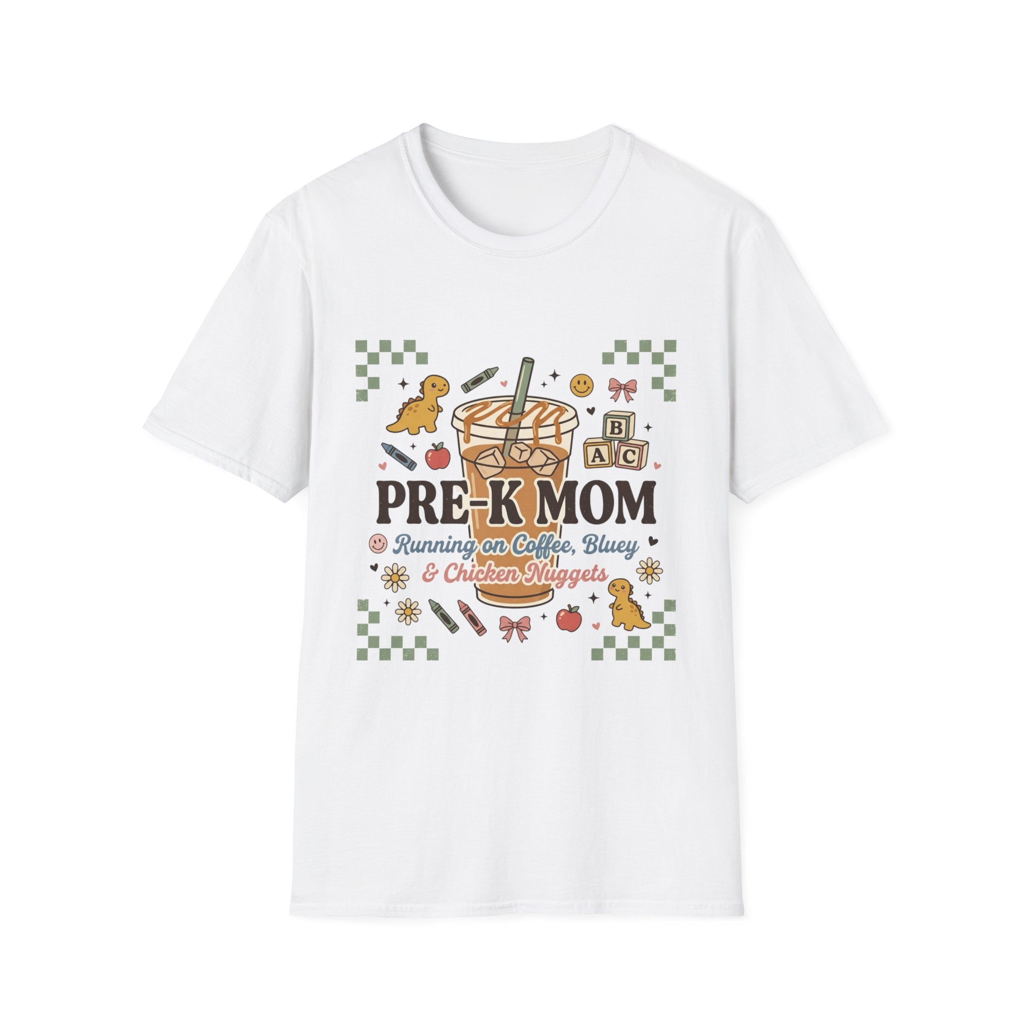 Pre-K Mom T-Shirt – I Survive on Coffee, Snacks & Classroom Chaos Mom Tee